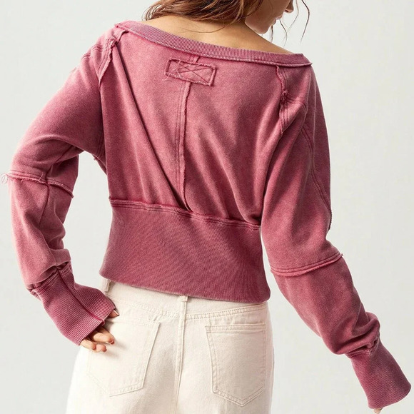 Pink Casual Women's Knitted Long Sleeve Cropped Loose Pullover Sweater - Picture 7 of 8